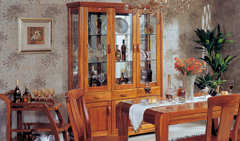 L1601餐台+M1601餐椅+TC2601餐车+H6609三门酒柜